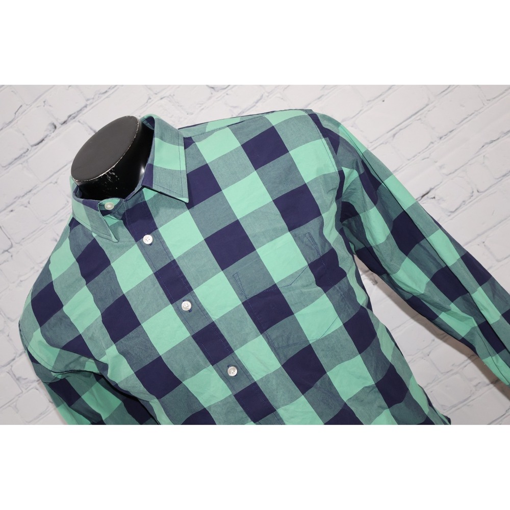 UNTUCKit Shirt Mens XXL 2XL Green Navy Blue Buffalo Plaid Relaxed Fit Cotton